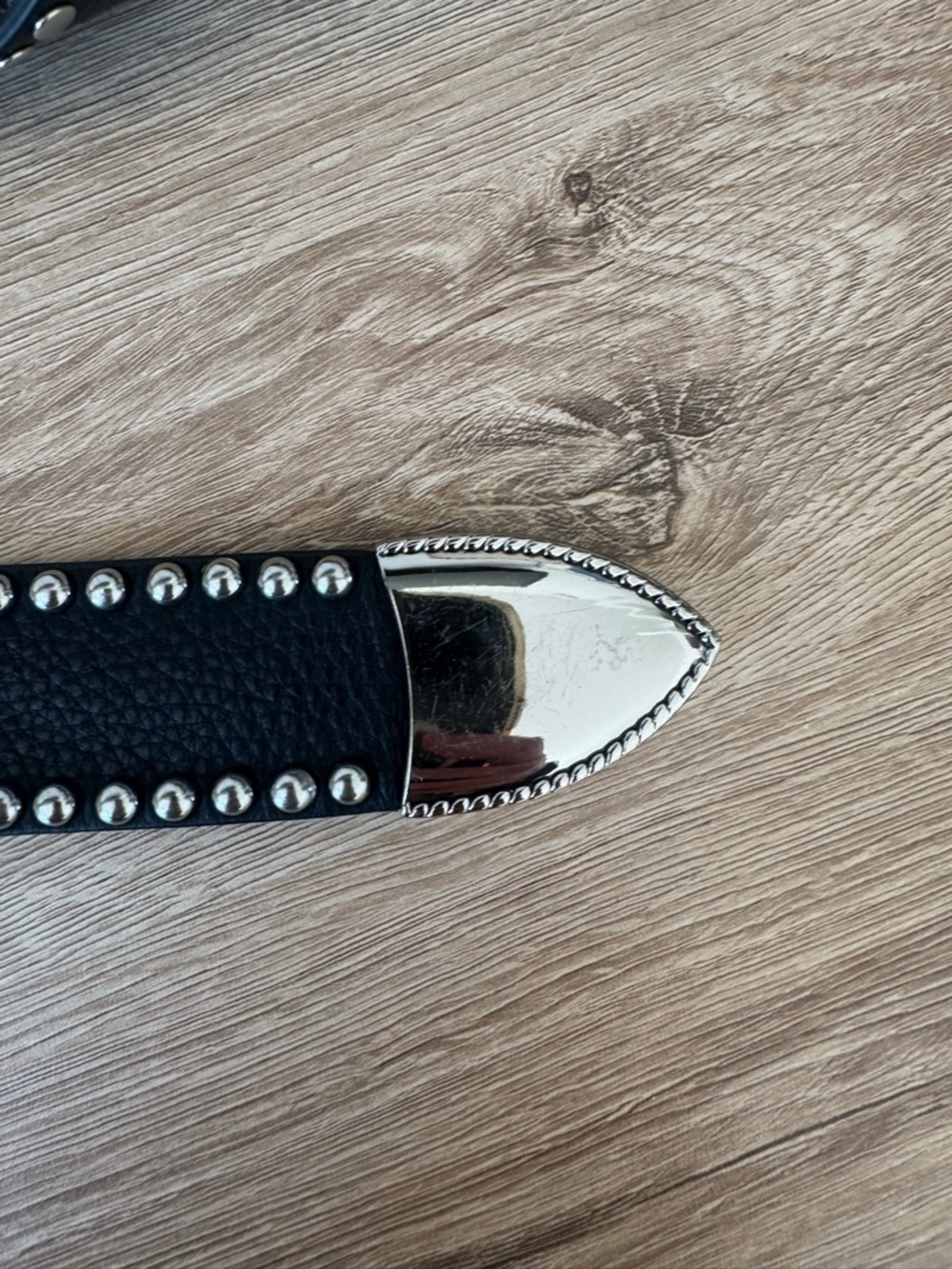 B-Low the Belt Black Studded Western-Style Leather Belt with Silver Buckle - Picture 6 of 6